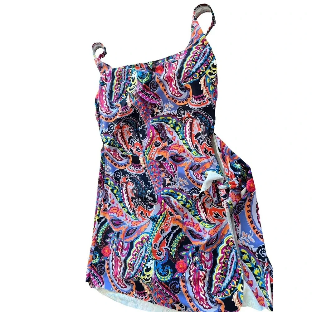 Anne Cole Wrap Tie Swim Dress XL Purple Paisley One Piece‎ Skirted NWT